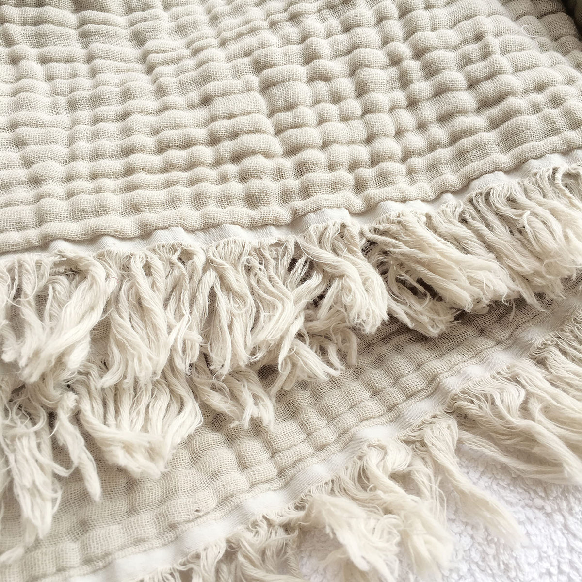 KyraHome 100% Organic Cotton Throw Muslin Blanket, 50"x60", Oatmeal Khaki