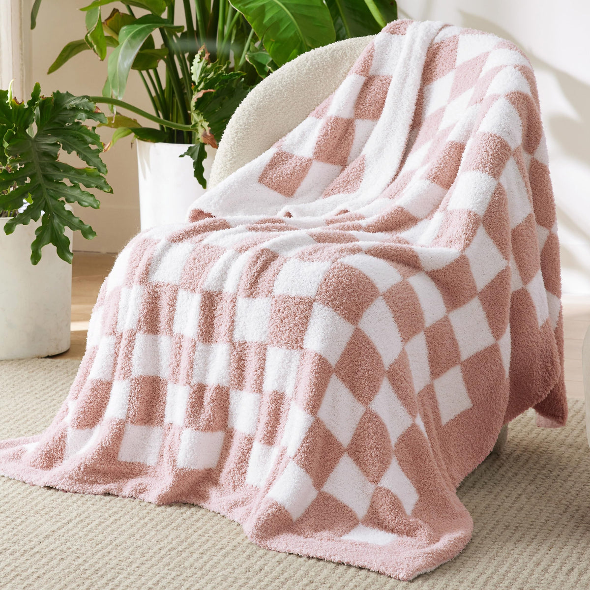 Bedsure Beige Fall Throw Blanket for Couch, Cozy Soft Checkered Blanket, Lightweight Warm Knit Fluffy Throw Blankets for Bed Sofa, Camping, Picnic, Travel, Gifts for Women Men, 50x60 Inches
