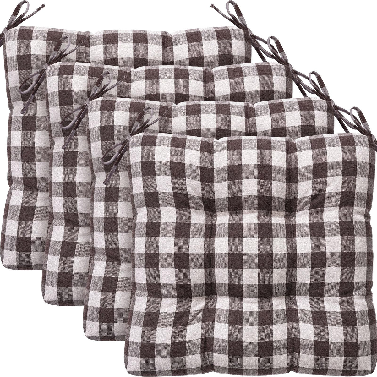 Geetery 4 Pack Chair Cushions, 16" x 15",Black and White,Plaid