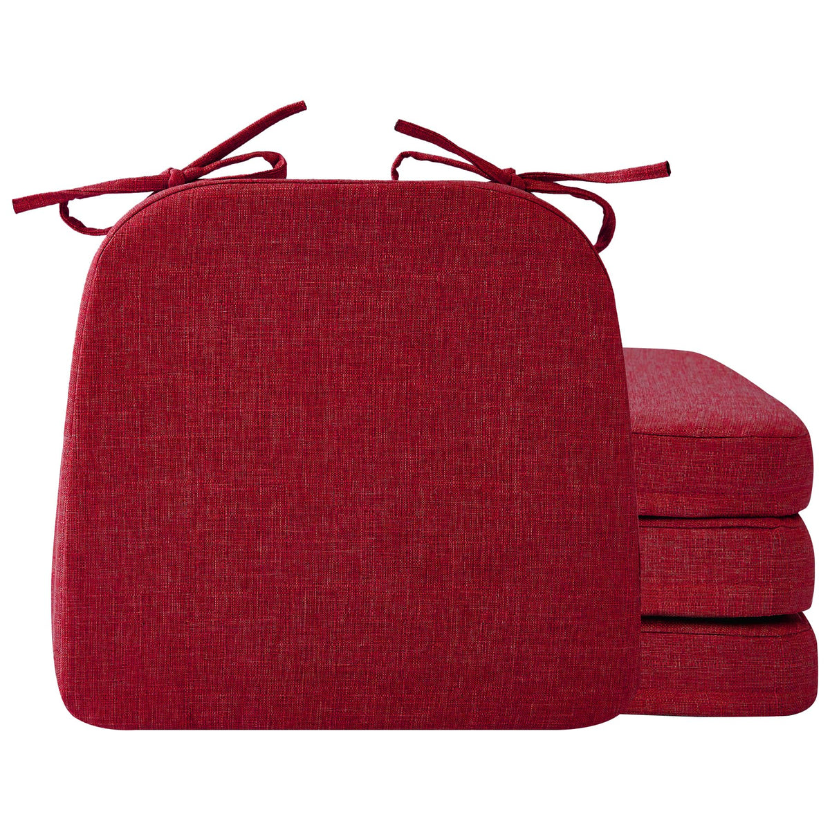 Ruqmuis Chair Cushions for Dining Chairs, 2" Thick Seat Cushions for Kitchen Chairs, D-Shaped Chair Pads with Washable Cover, Ties and Non Slip Backing, 17'' x 16'', Set of 4, Beige