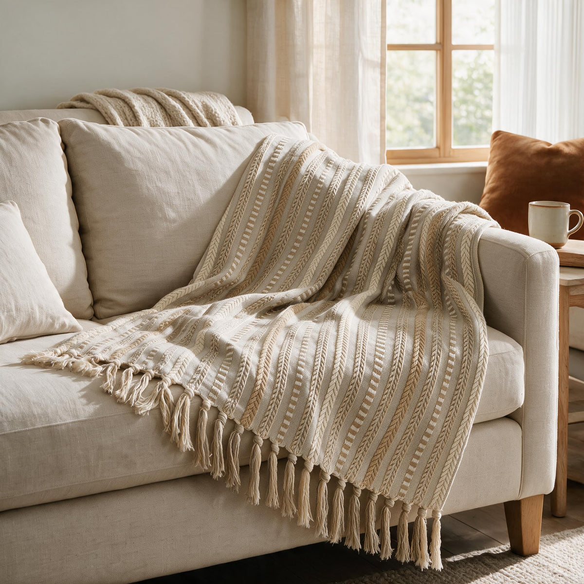 Horaldaily Braided Striped Decorative Throw Blanket, Grey Soft Cozy Blanket with Tassels for Couch Sofa Chair Bed Home Decor, Ideal Gifts for Daily Holiday Use 50x60