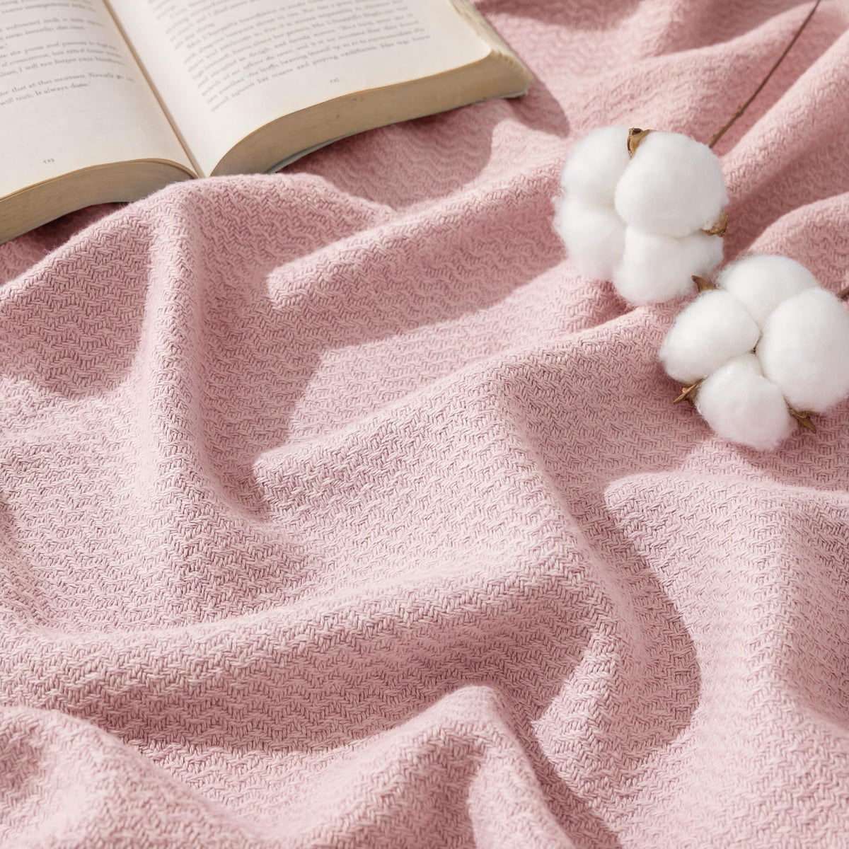 Bedsure 100% Cotton Blanket, Herringbone Weave, Throw XL, Linen Beige
