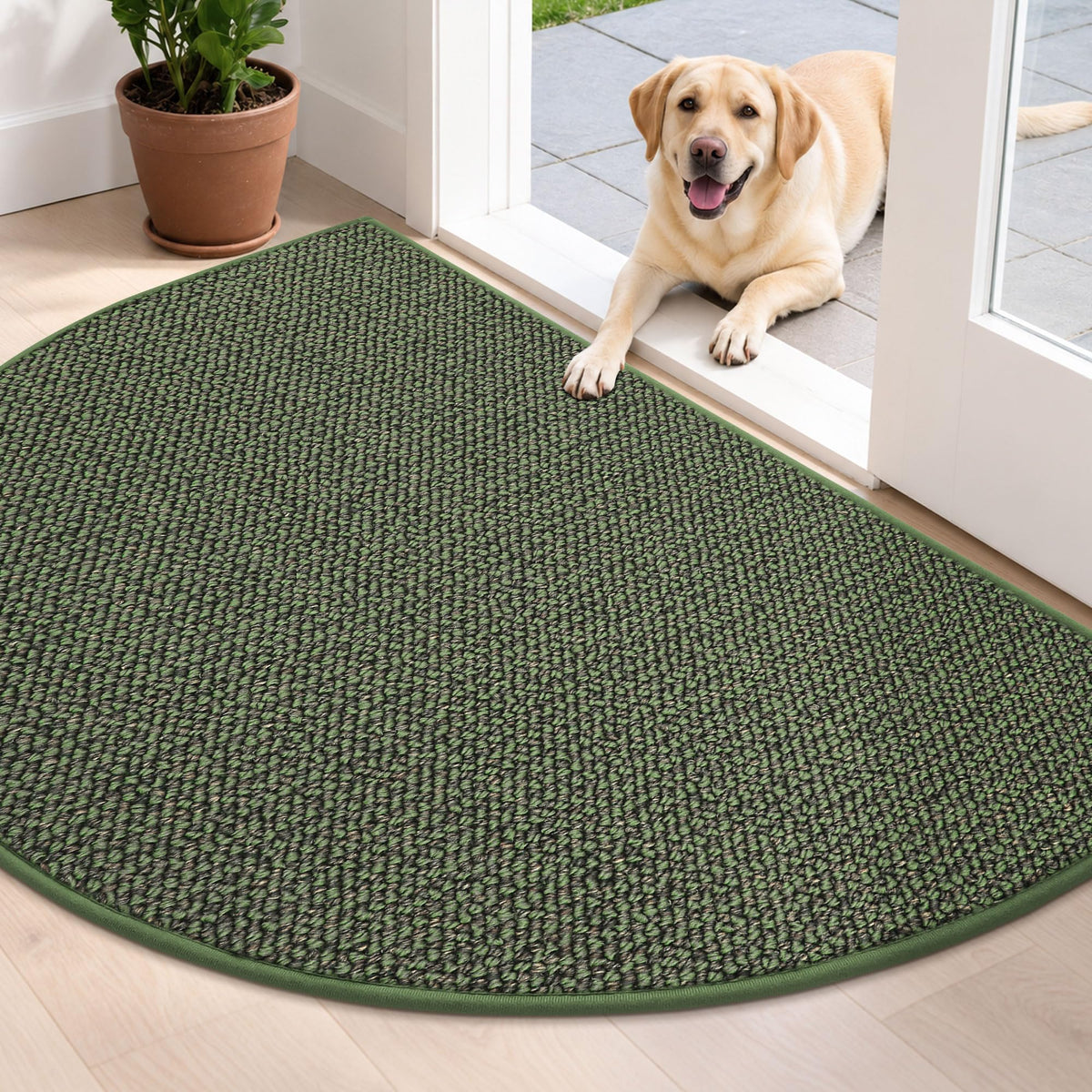 BEQHAUSE Dirt Trapper Door Mat 17" x 30" Half Circle Non Slip Rugs, Taupe