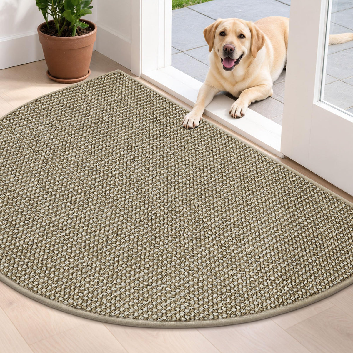 BEQHAUSE Dirt Trapper Door Mat 17" x 30" Half Circle Non Slip Rugs, Taupe