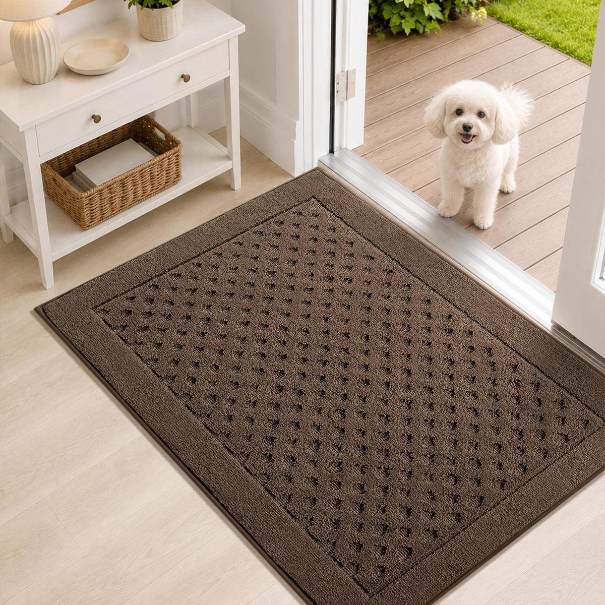 Dirt Trapper Door Mat 24"x 36", Non-Slip Entryway Rugs, Beige