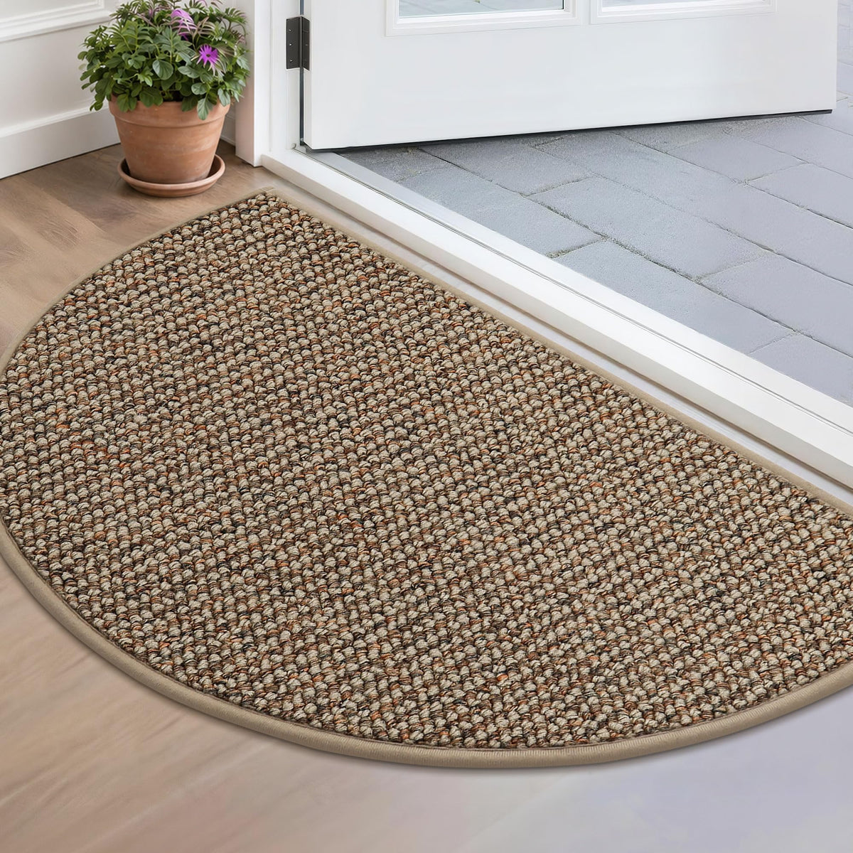 BEQHAUSE Dirt Trapper Door Mat 17" x 30" Half Circle Non Slip Rugs, Taupe