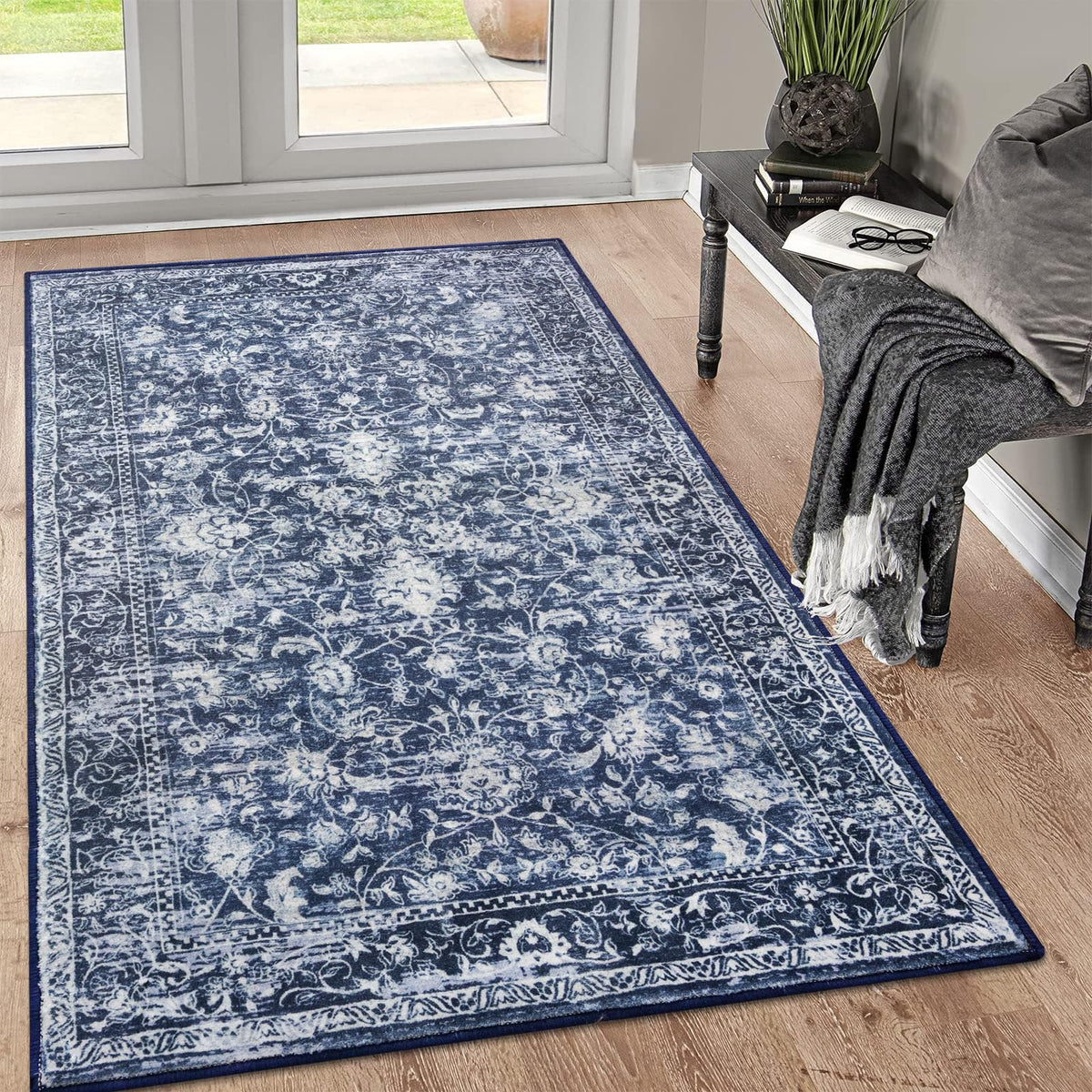 KILOCOCO 2x3 Washable Rug Small Entryway Rugs Indoor Door Mat, Blue/Navy