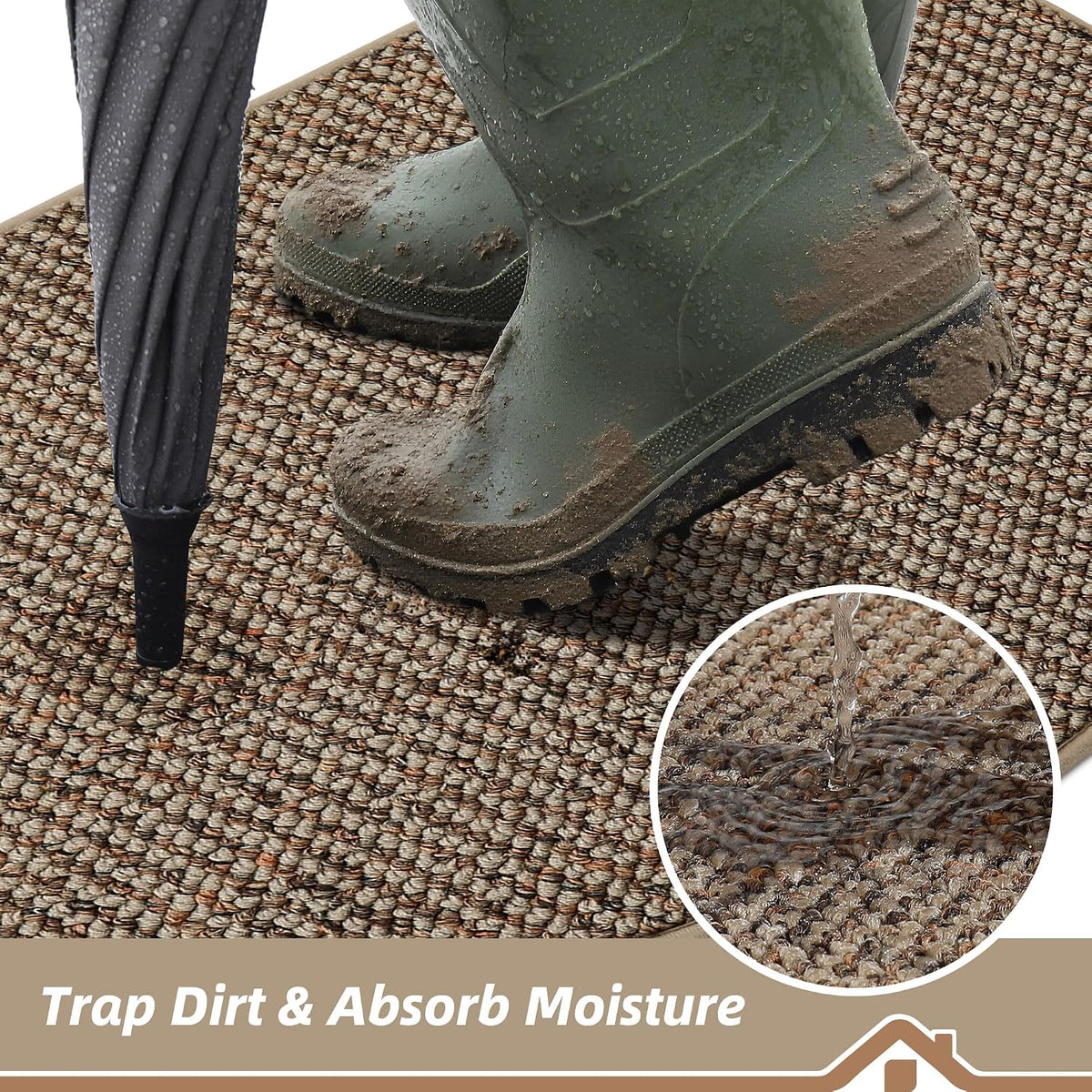 BEQHAUSE Dirt Trapper Door Mat 17" x 30" Half Circle Non Slip Rugs, Taupe