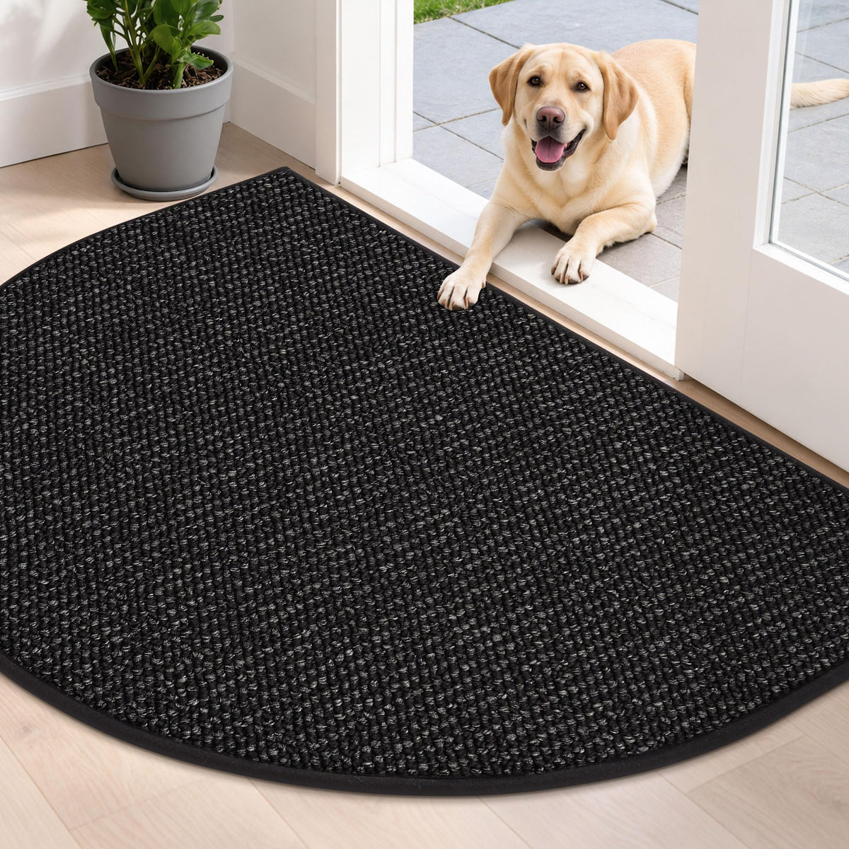BEQHAUSE Dirt Trapper Door Mat 17" x 30" Half Circle Non Slip Rugs, Taupe