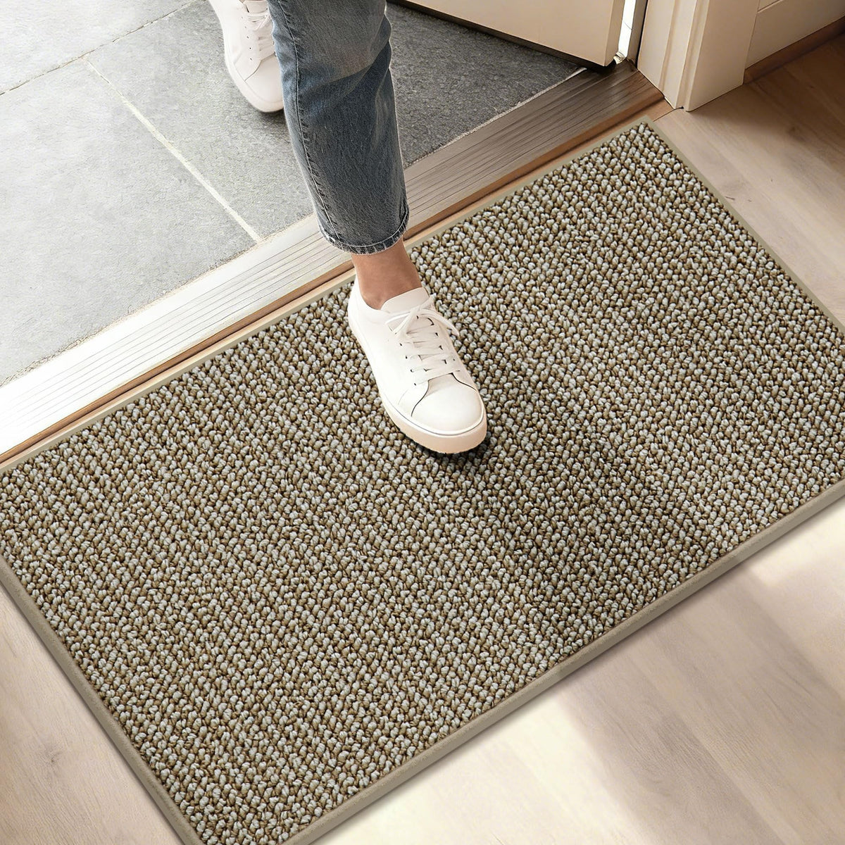BEQHAUSE Dirt Trapper Door Mat 20" x 32", Non-Slip Washable Doormats, Brown