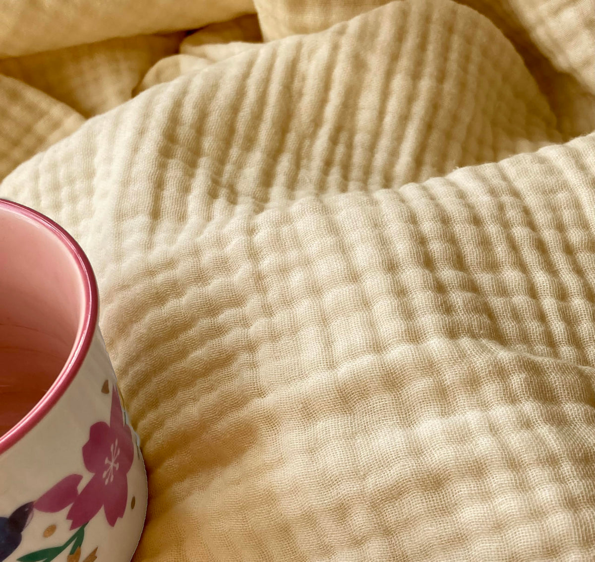 KyraHome 100% Organic Cotton Throw Muslin Blanket, 50"x60", Oatmeal Khaki