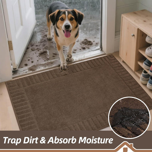BEQHAUSE Door Mat 32" x 48" Non Slip Washable Dirt Trapper Floor Mat, Brown