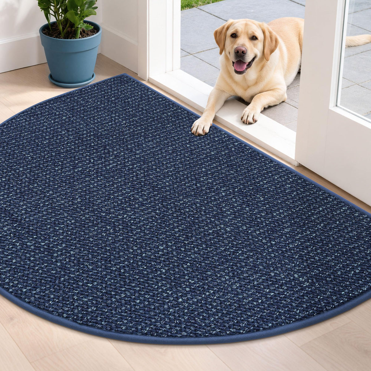 BEQHAUSE Dirt Trapper Door Mat 17" x 30" Half Circle Non Slip Rugs, Taupe