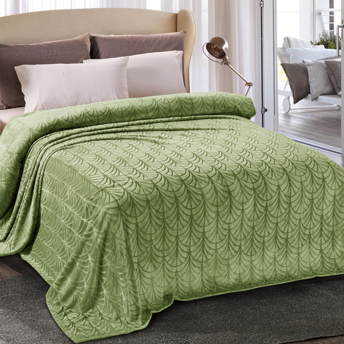 Whale Flotilla Soft Flannel Fleece Throw Blanket for Couch, Olive Green