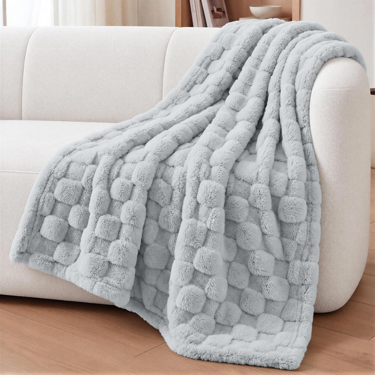 Utopia Bedding Plush Checkered Fleece Blanket Cool Grey Throw, 50x60 Inch