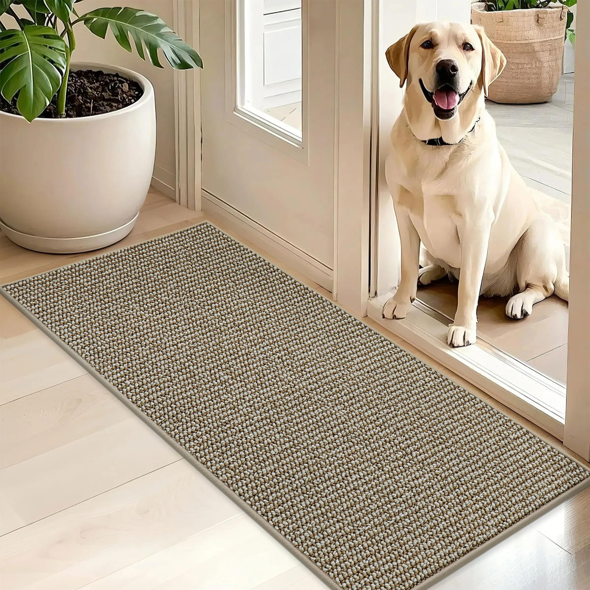 BEQHAUSE Dirt Trapper Door Mat 20" x 32", Non-Slip Washable, Light Beige