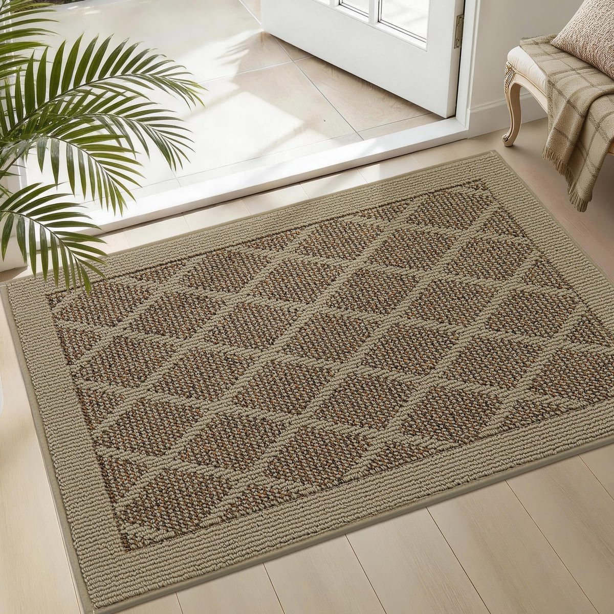 COSY HOMEER Non-Slip Door Mat 20"x32",Entryway Rugs Low Profile,Beige