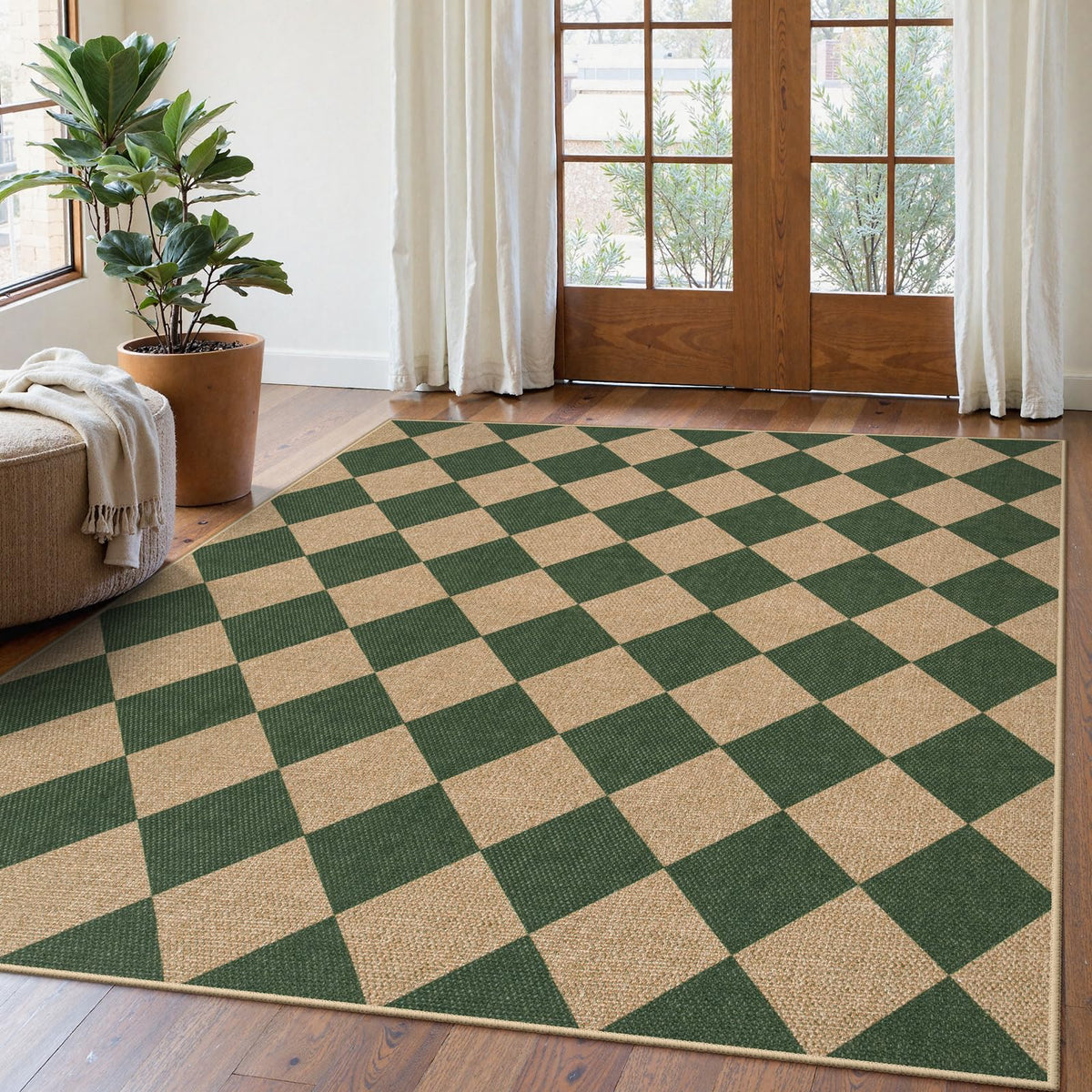 Lahome Checkered Easy Jute Non Slip Front Door Mat, 2x3 Kitchen Rug Neutral Small Throw Rug, Farmhouse Diamond Washable Non Shedding Low Pile Black Floor Carpet for Entryway Front Porch Doorway