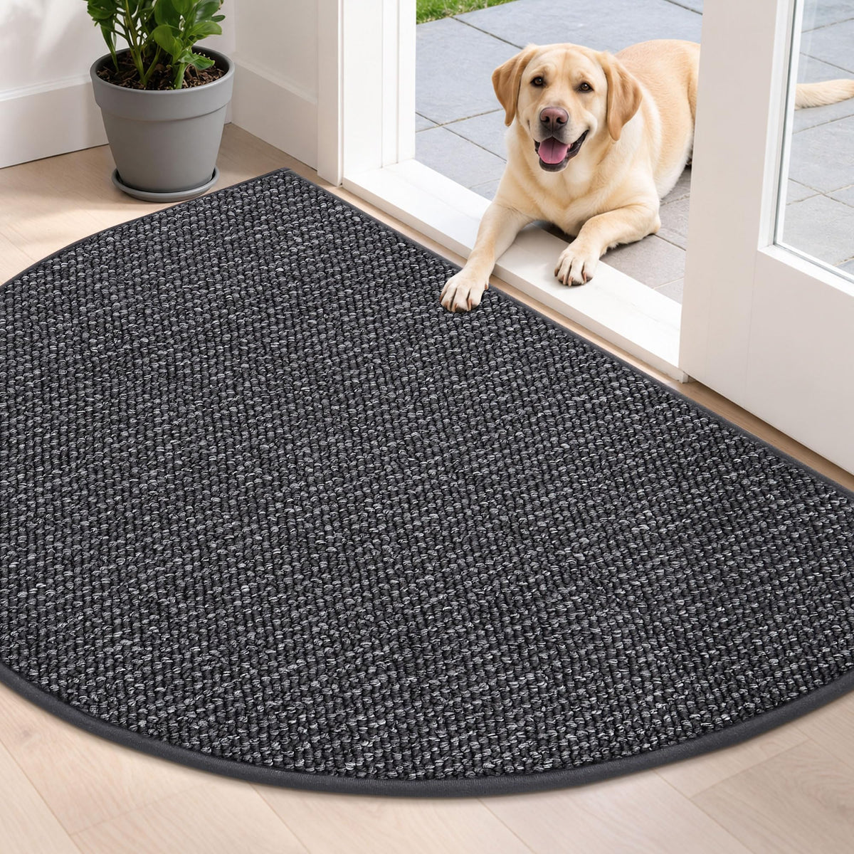 BEQHAUSE Dirt Trapper Door Mat 17" x 30" Half Circle Non Slip Rugs, Taupe