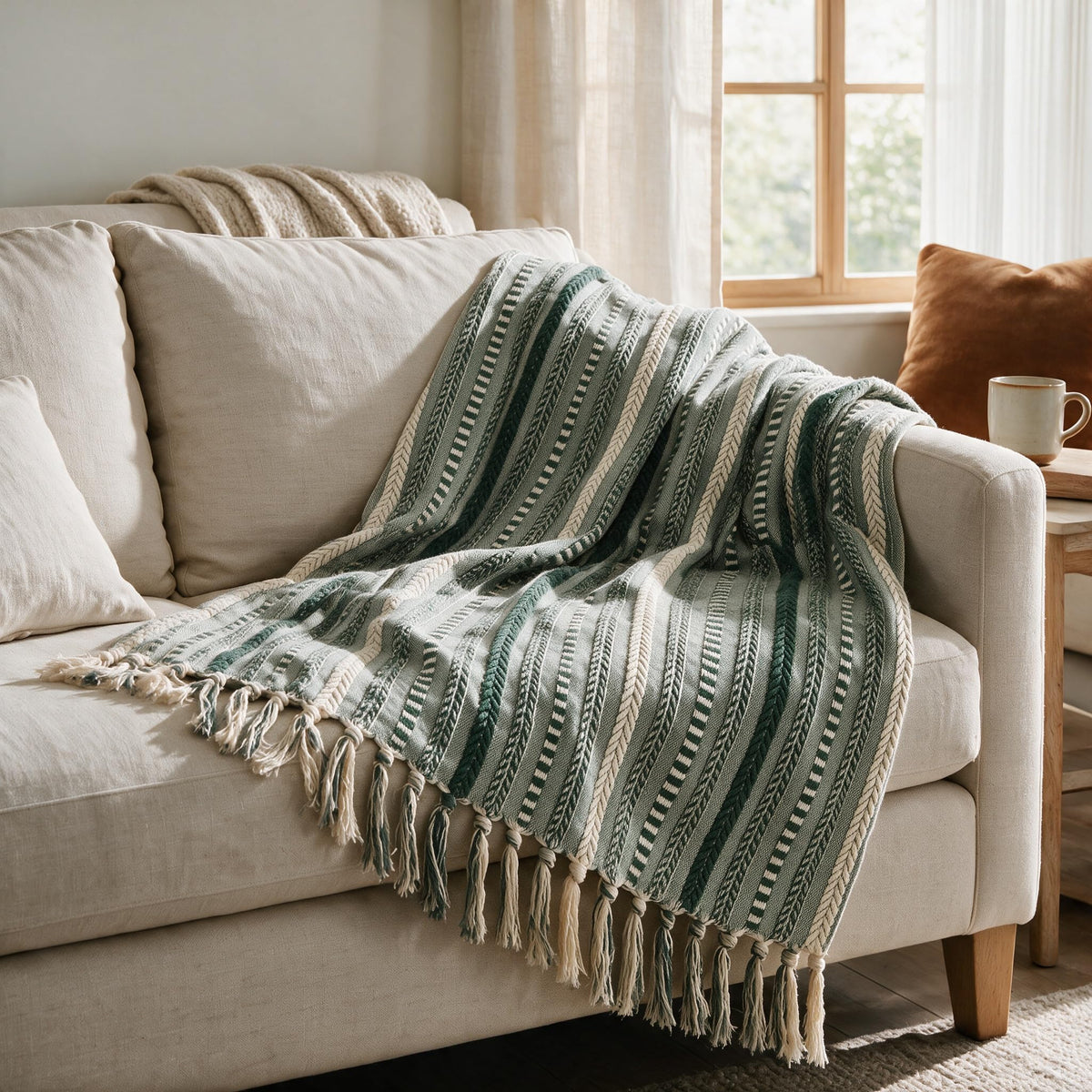 Horaldaily Braided Striped Decorative Throw Blanket, Grey Soft Cozy Blanket with Tassels for Couch Sofa Chair Bed Home Decor, Ideal Gifts for Daily Holiday Use 50x60