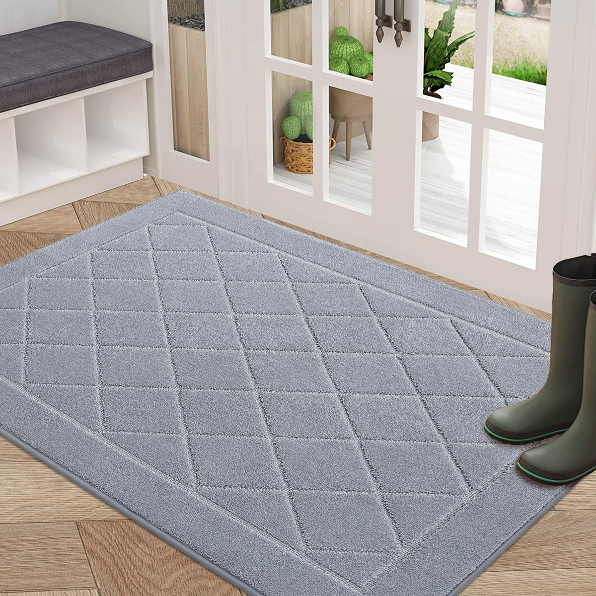 BEQHAUSE Dirt Trapper Door Mat 20" x 32", Doormat Non-Slip, Navy Blue