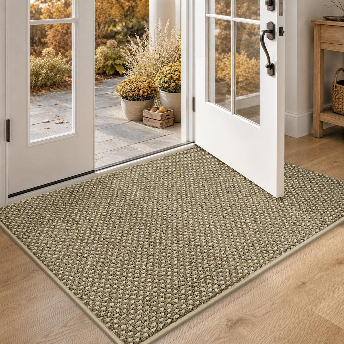 COSY HOMEER Door Mat Non-Slip Entryway Rugs Dirt Trapper, 17"x30", Beige