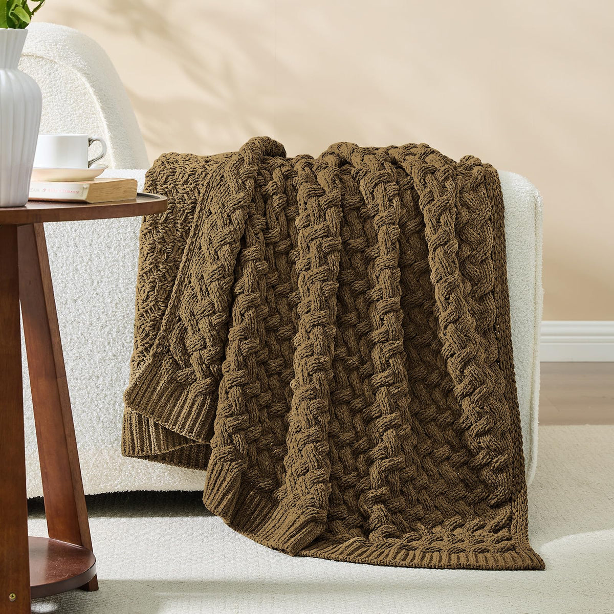 inhand Off White Knitted Throw Blanket for Couch and Bed, 50"x60"