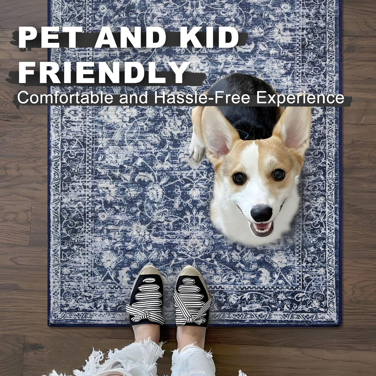 KILOCOCO 2x3 Washable Rug Small Entryway Rugs Indoor Door Mat, Blue/Navy