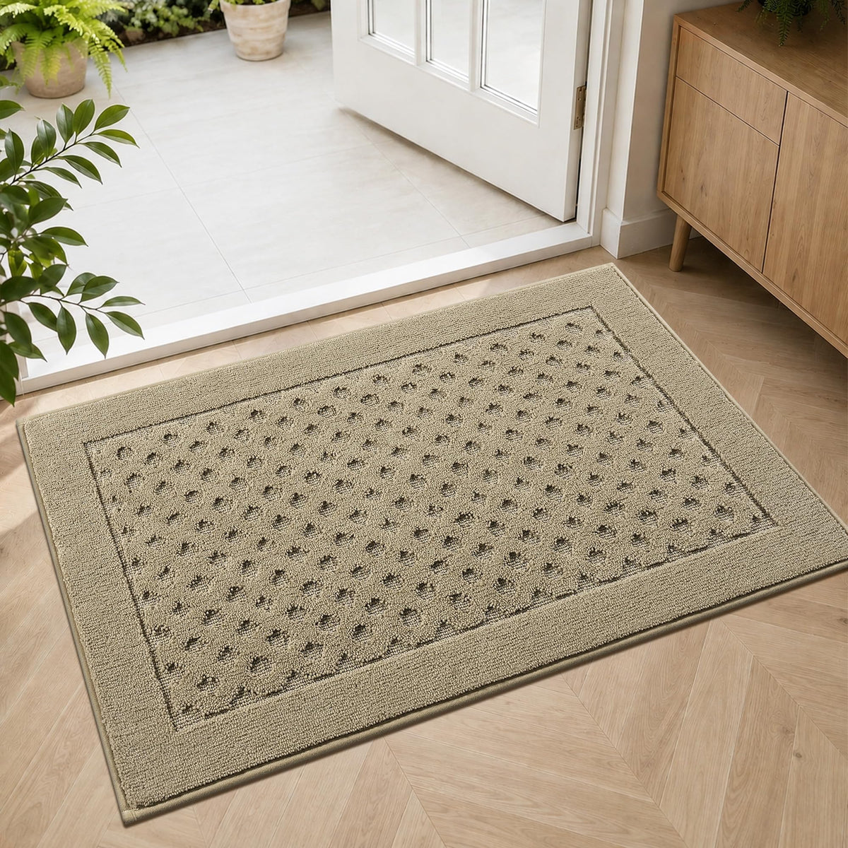 Dirt Trapper Door Mat 24"x 36", Non-Slip Entryway Rugs, Beige
