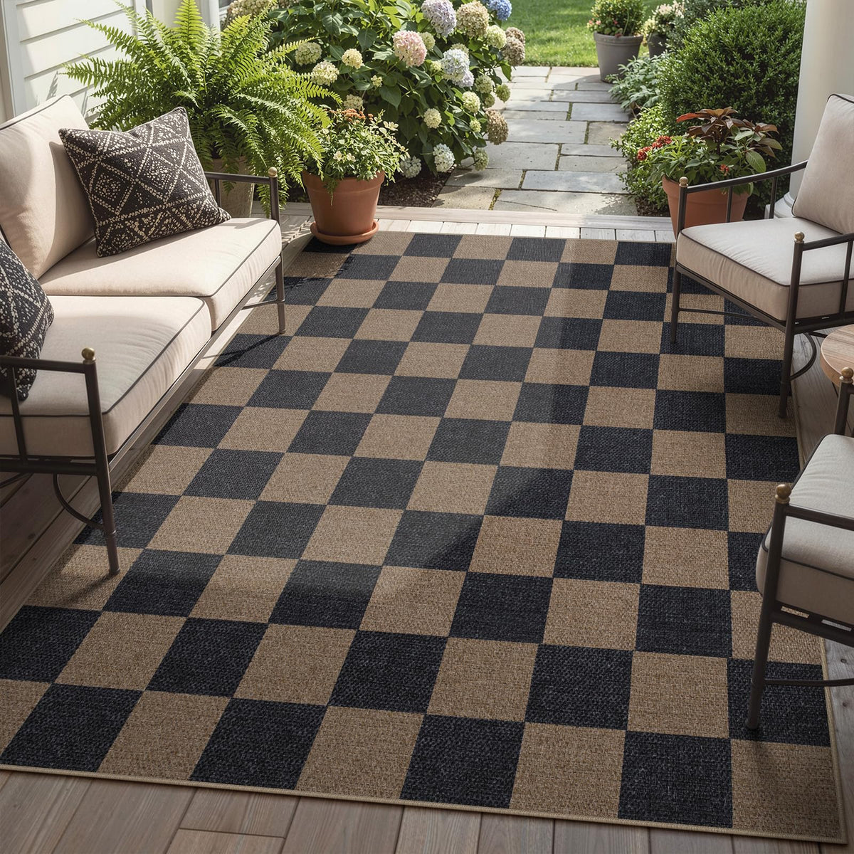 Lahome Checkered Easy Jute Non Slip Front Door Mat, 2x3 Kitchen Rug Neutral Small Throw Rug, Farmhouse Diamond Washable Non Shedding Low Pile Black Floor Carpet for Entryway Front Porch Doorway