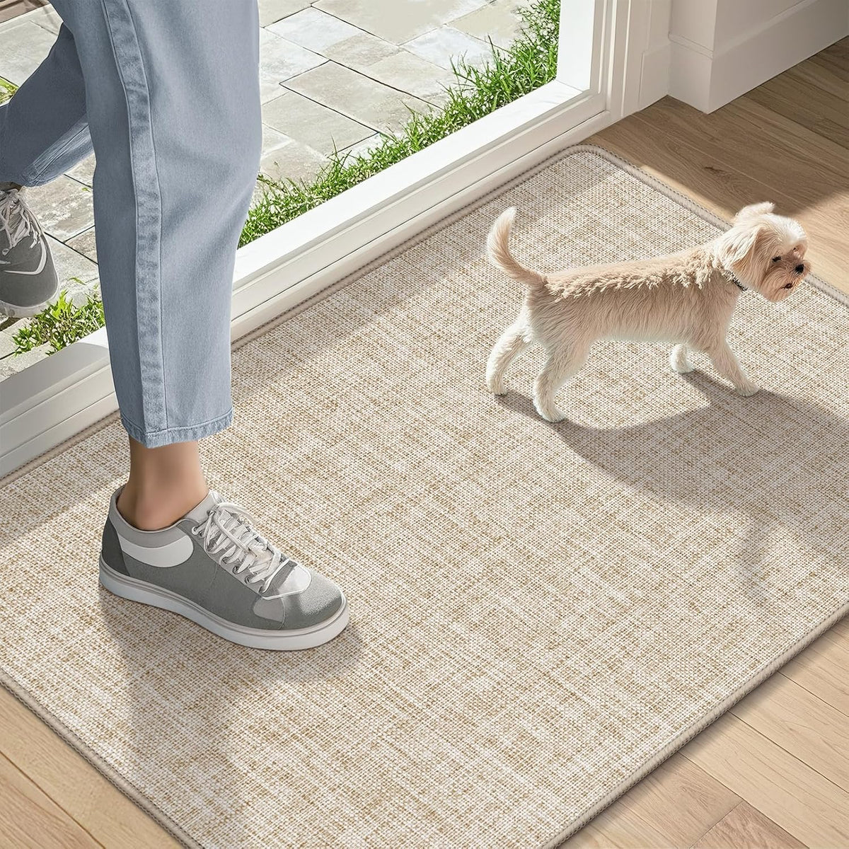 LEKEEPGO Ultra Thin Indoor Door Mat 17"x29", Non Slip Door Mat, Khaki
