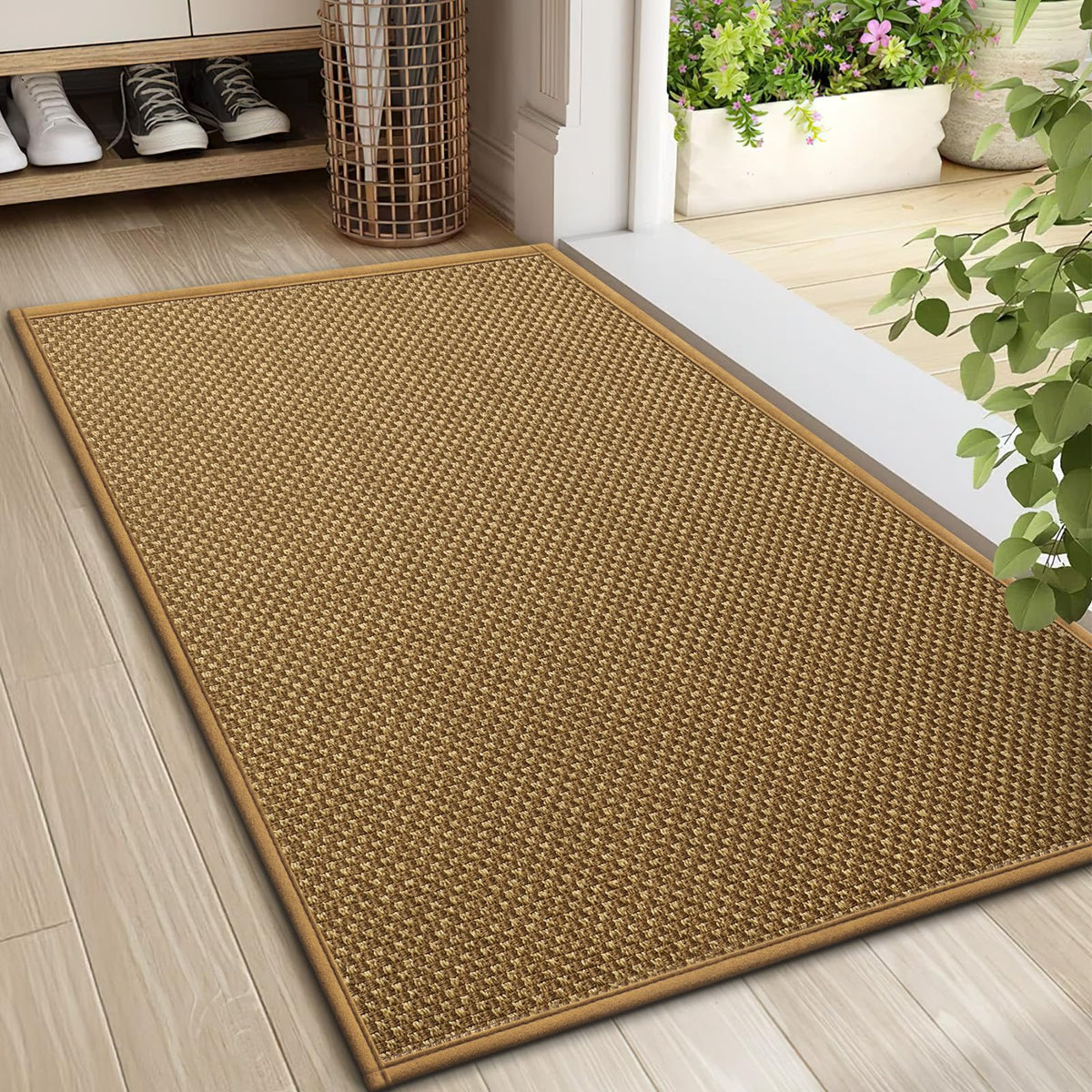 LEKEEPGO Door Mat 17"x29", Non Slip Washable Indoor Door Mat, Khaki