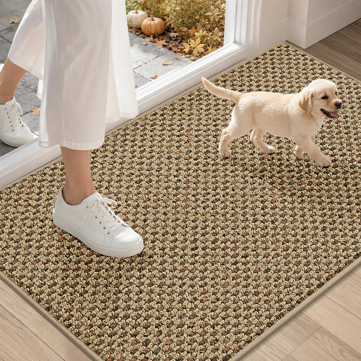 COSY HOMEER Door Mat Non-Slip Entryway Rugs Dirt Trapper, 17"x30", Beige