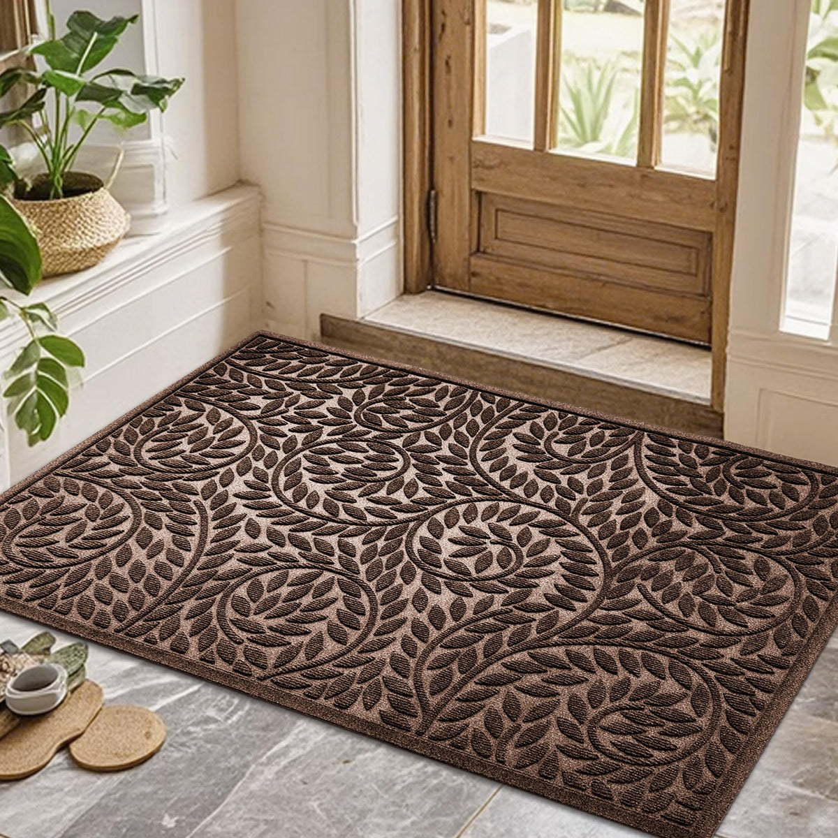 Bulijojo Front Door Mat Entrance,Durable Heavy Duty Welcome Mat,Thick Absorbent Natural Rubber Non Slip Mat,Sturdy Entryway Green, 17"x30"