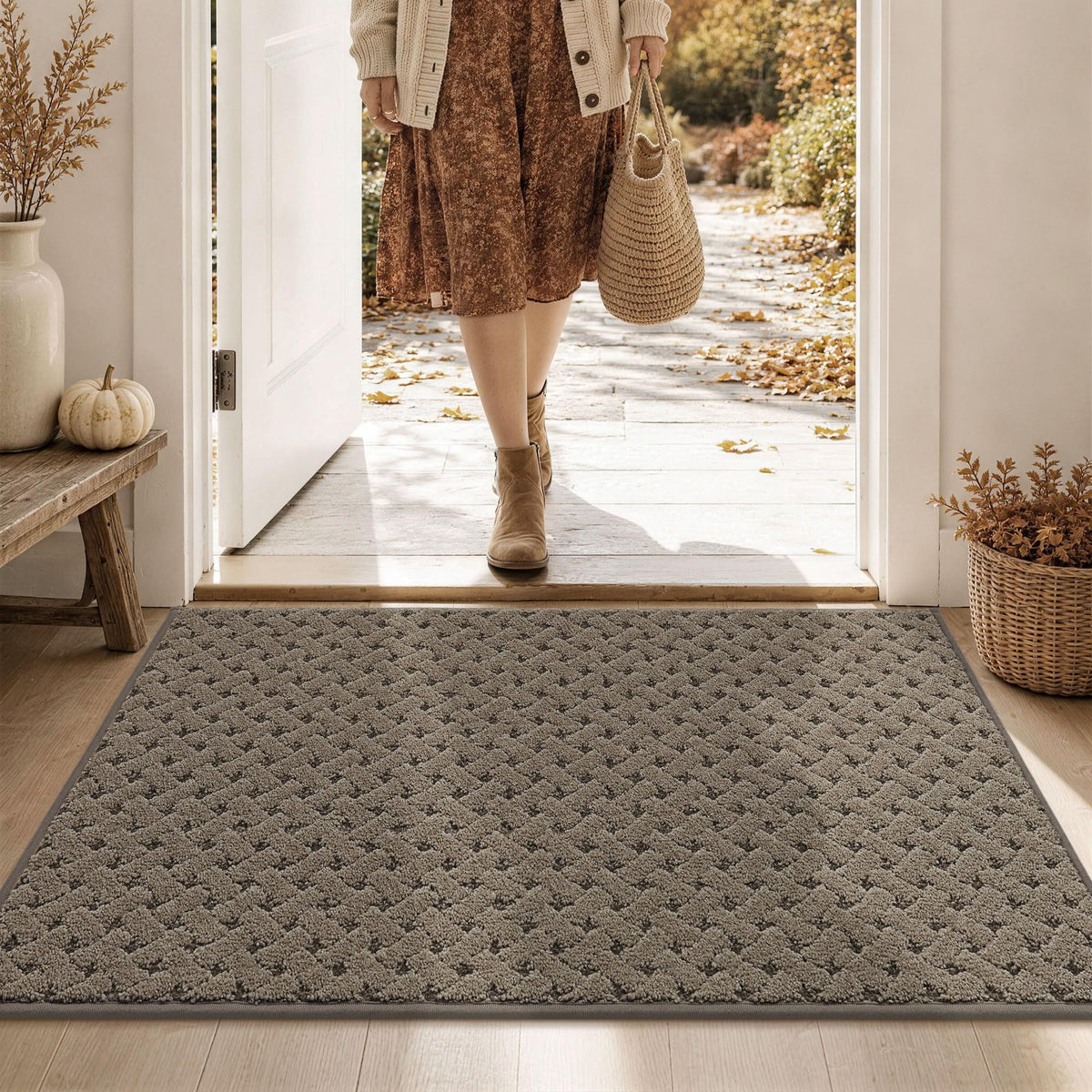 BEQHAUSE Dirt Trapper Door Mat Non-Slip Entryway Rugs, 24" x 36", Beige