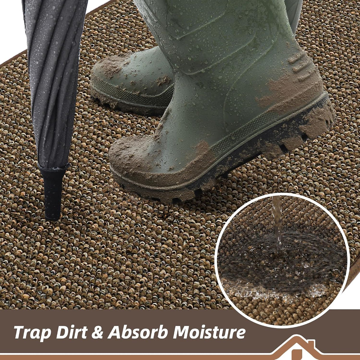 BEQHAUSE Dirt Trapper Door Mat 20" x 32", Non-Slip Washable Doormats, Brown