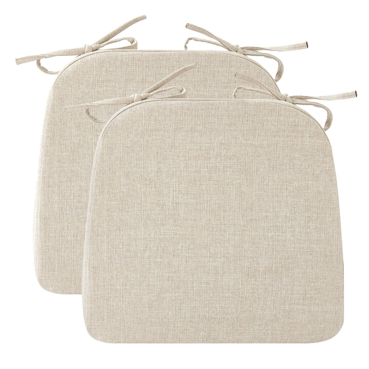 Ruqmuis Chair Cushions for Dining Chairs, 2" Thick Seat Cushions for Kitchen Chairs, D-Shaped Chair Pads with Washable Cover, Ties and Non Slip Backing, 17'' x 16'', Set of 4, Beige