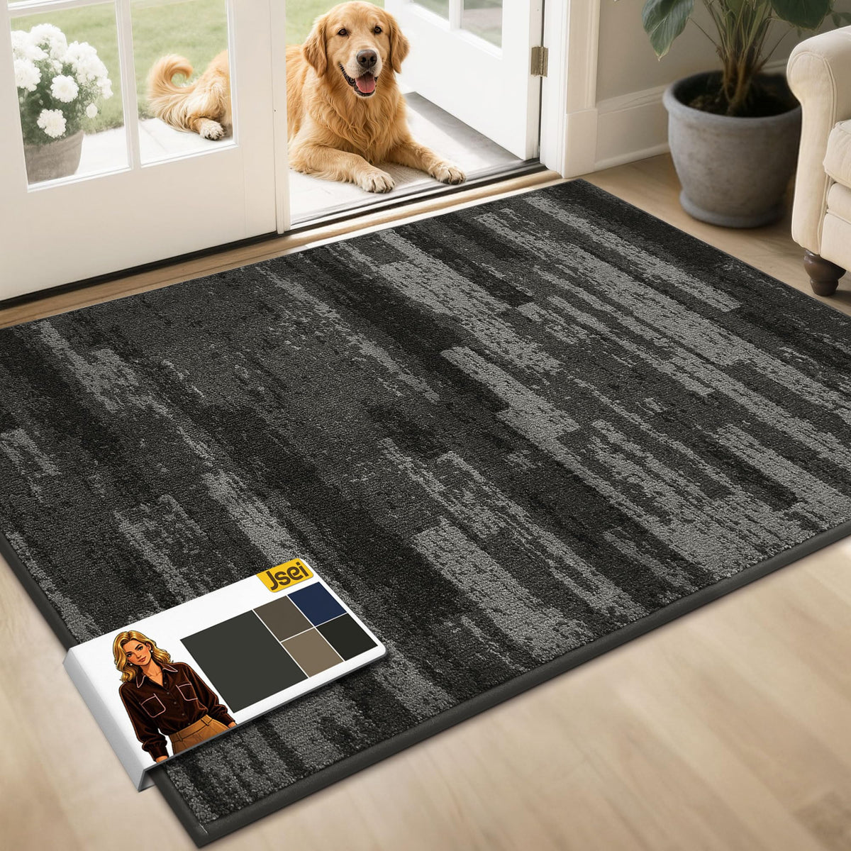 JSEI Dirt Trapper Door Mat 24"x36", Non-Slip Doormat, Blue