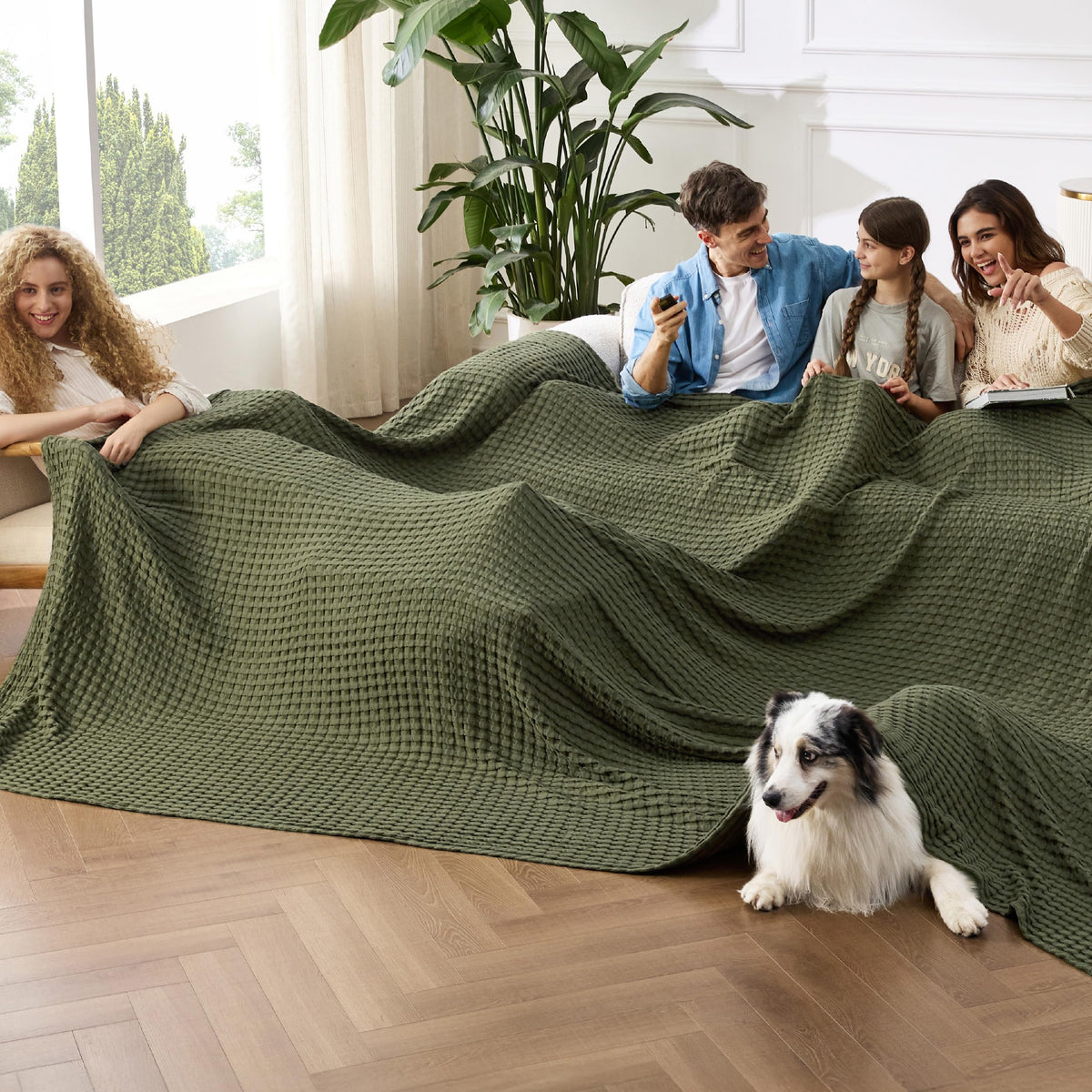 Bedsure Cooling Waffle Blanket for Hot Sleepers, Natural, King, 104" X 90"