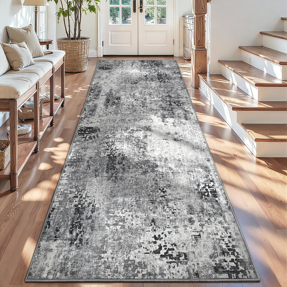 Entrance Rugs Indoor 2x3 Grey Entry Rug Washable Abstract Small Area Rug Non-Slip Low Pile Throw Rugs for Entryway, Kitchen Floor, Front Door Indoor Door Mat, Bathroom, Bedroom Bedside