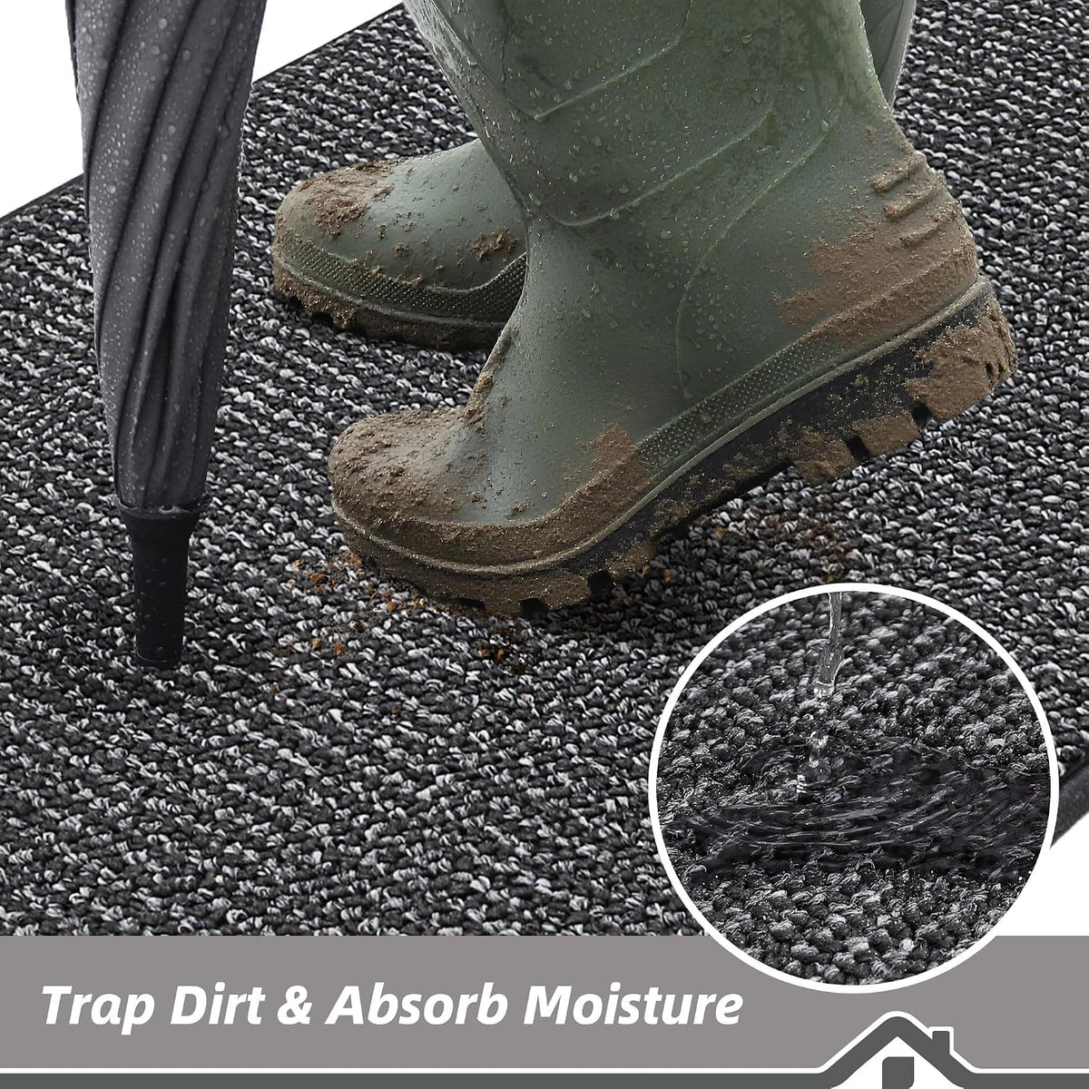 BEQHAUSE Dirt Trapper Door Mat 20"x32", Non-Slip Washable Doormat, Charcoal