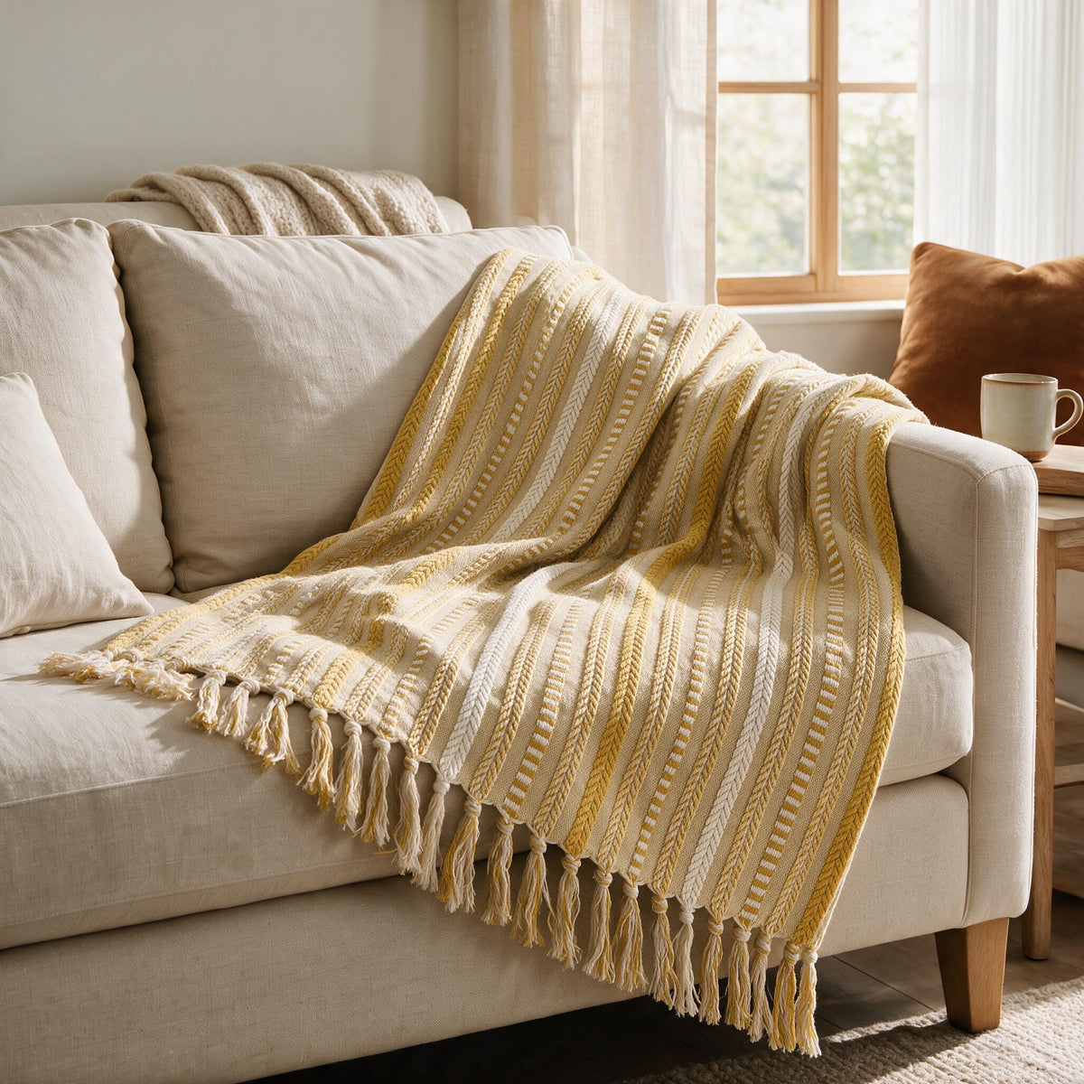 Horaldaily Braided Striped Decorative Throw Blanket, Grey Soft Cozy Blanket with Tassels for Couch Sofa Chair Bed Home Decor, Ideal Gifts for Daily Holiday Use 50x60