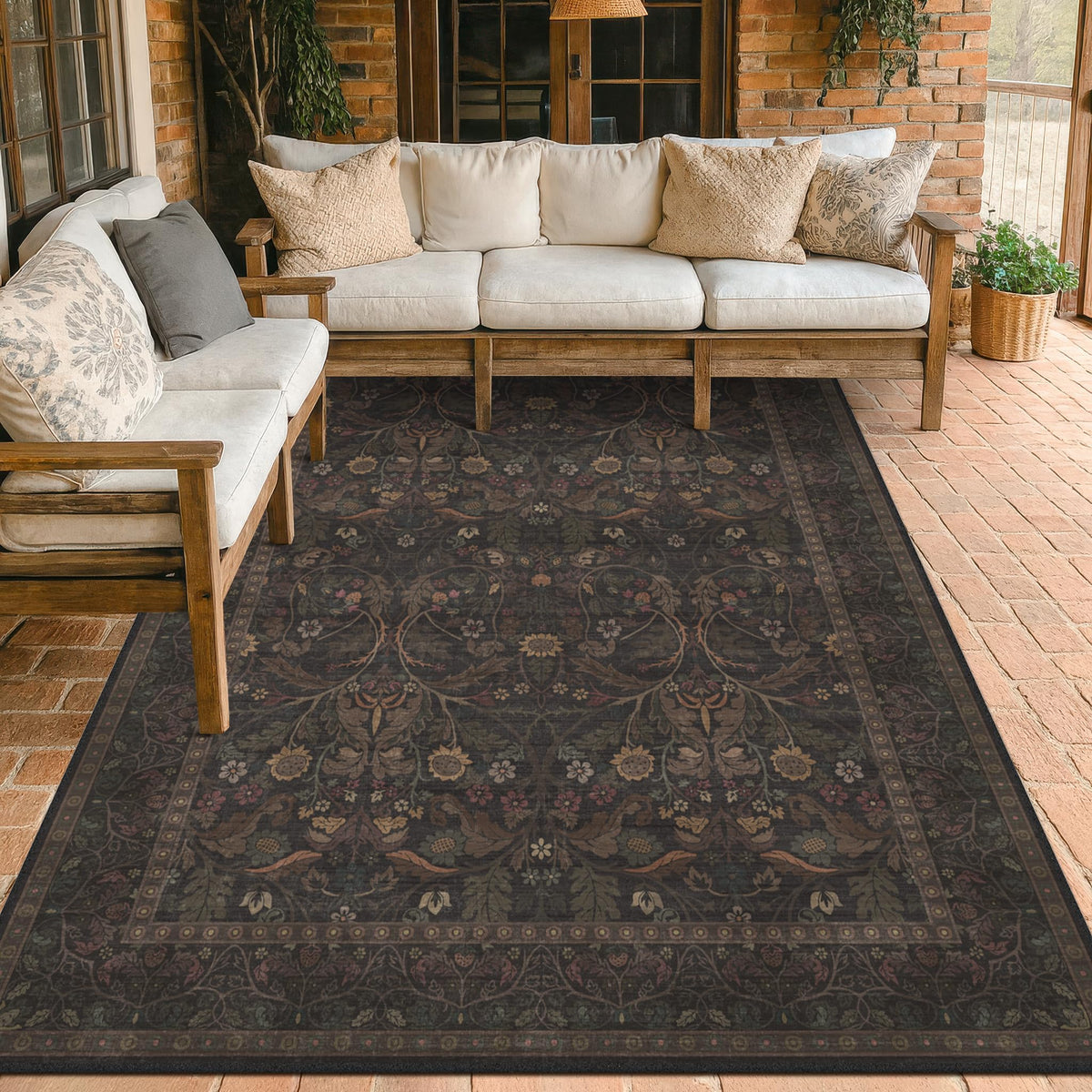 Dark Brown 2x3 Washable Entry Rug, Throw Small Rugs for Entryway Kitchen Bathroom Indoor Door Mat, Farmhouse Floral & Botanical Door Mats, Low Pile Soft Stain Resistant Carpet