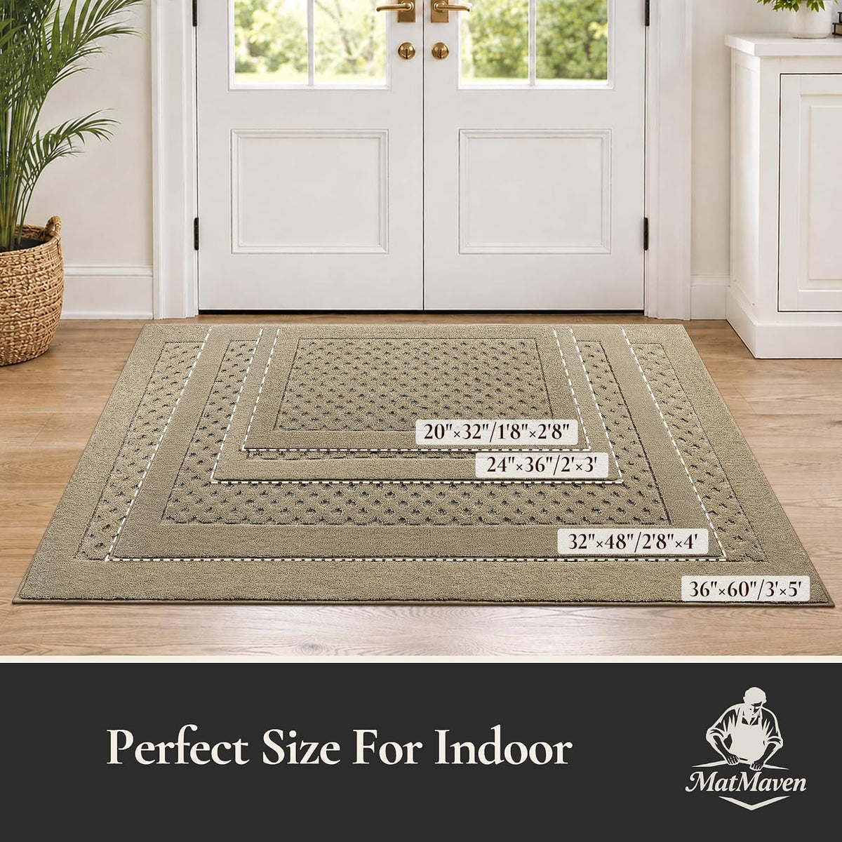 Dirt Trapper Door Mat 24"x 36", Non-Slip Entryway Rugs, Beige