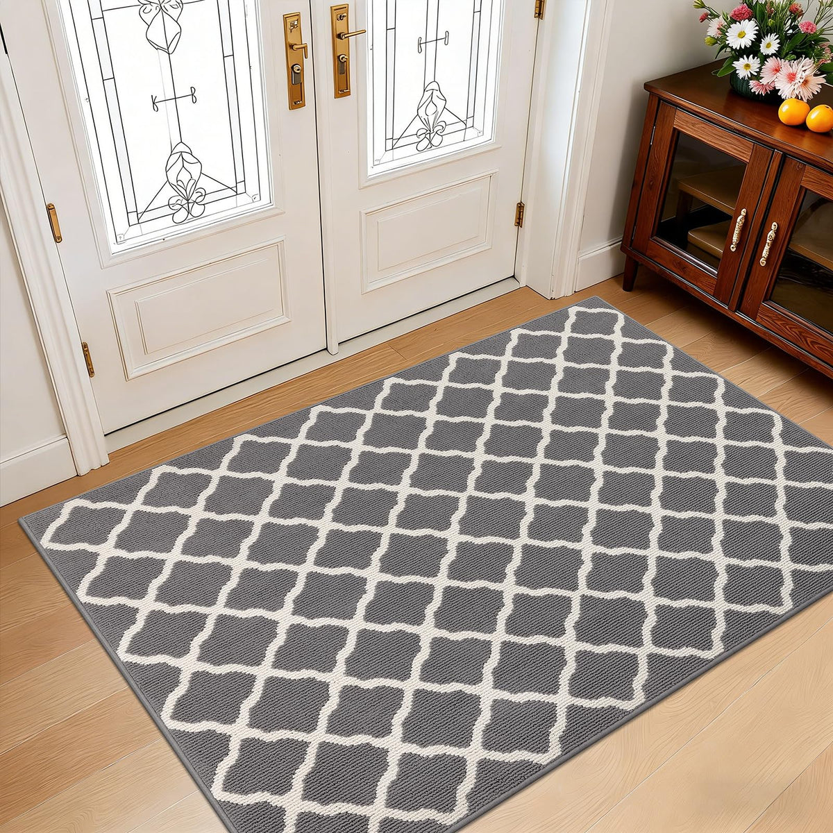 SHACOS Door Mats 20"x32" Indoor Washable Kitchen Entryway Rug Non Slip Absorbent Floor Mat for Home Entrance Garage, Light Gray