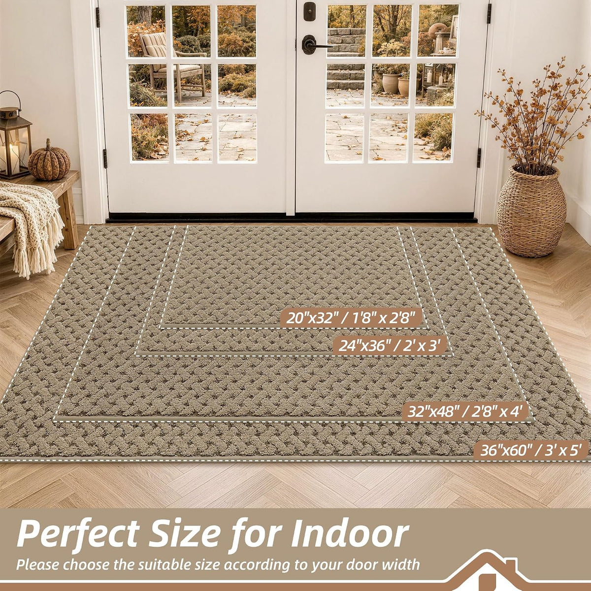 BEQHAUSE Dirt Trapper Door Mat Non-Slip Entryway Rugs, 24" x 36", Beige
