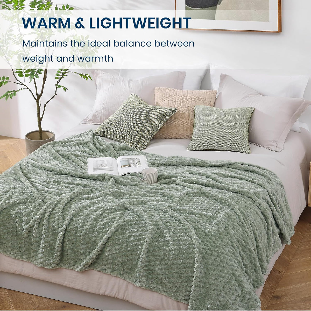 Monbix Throw Blanket for Couch-Room Decor Fuzzy Fleece Flannel Bed Blankets