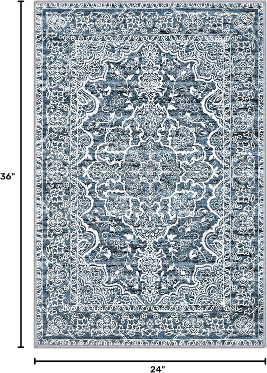 KUTA Entryway Rugs Indoor Washable Small Area Rug 2x3 Blue Entrance Carpet