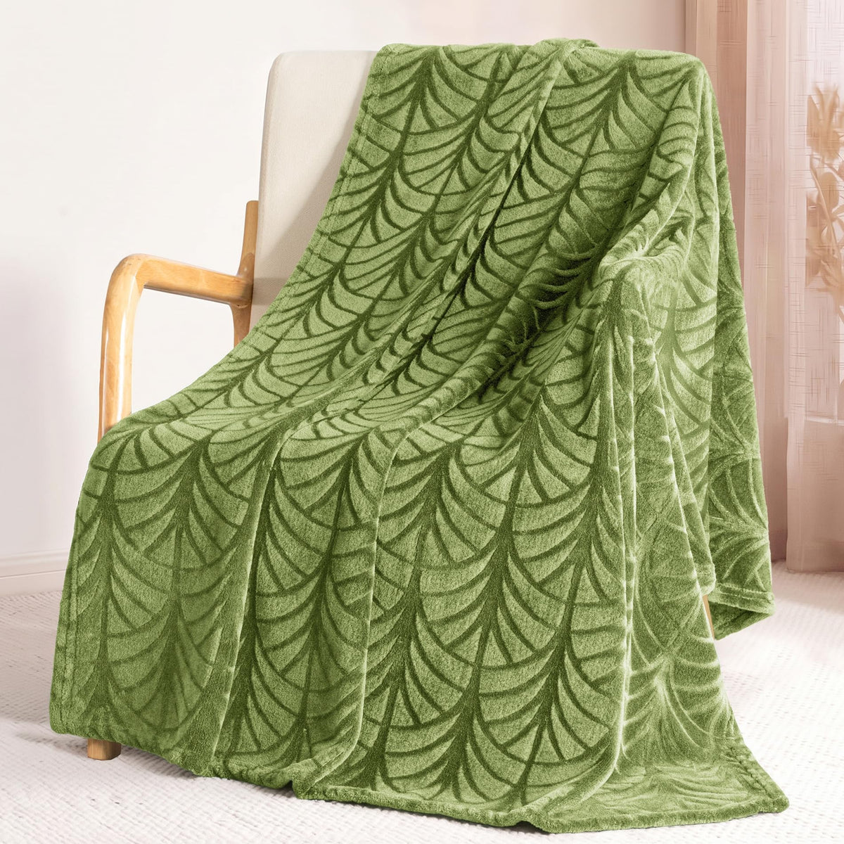Whale Flotilla Soft Flannel Fleece Throw Blanket for Couch, Olive Green