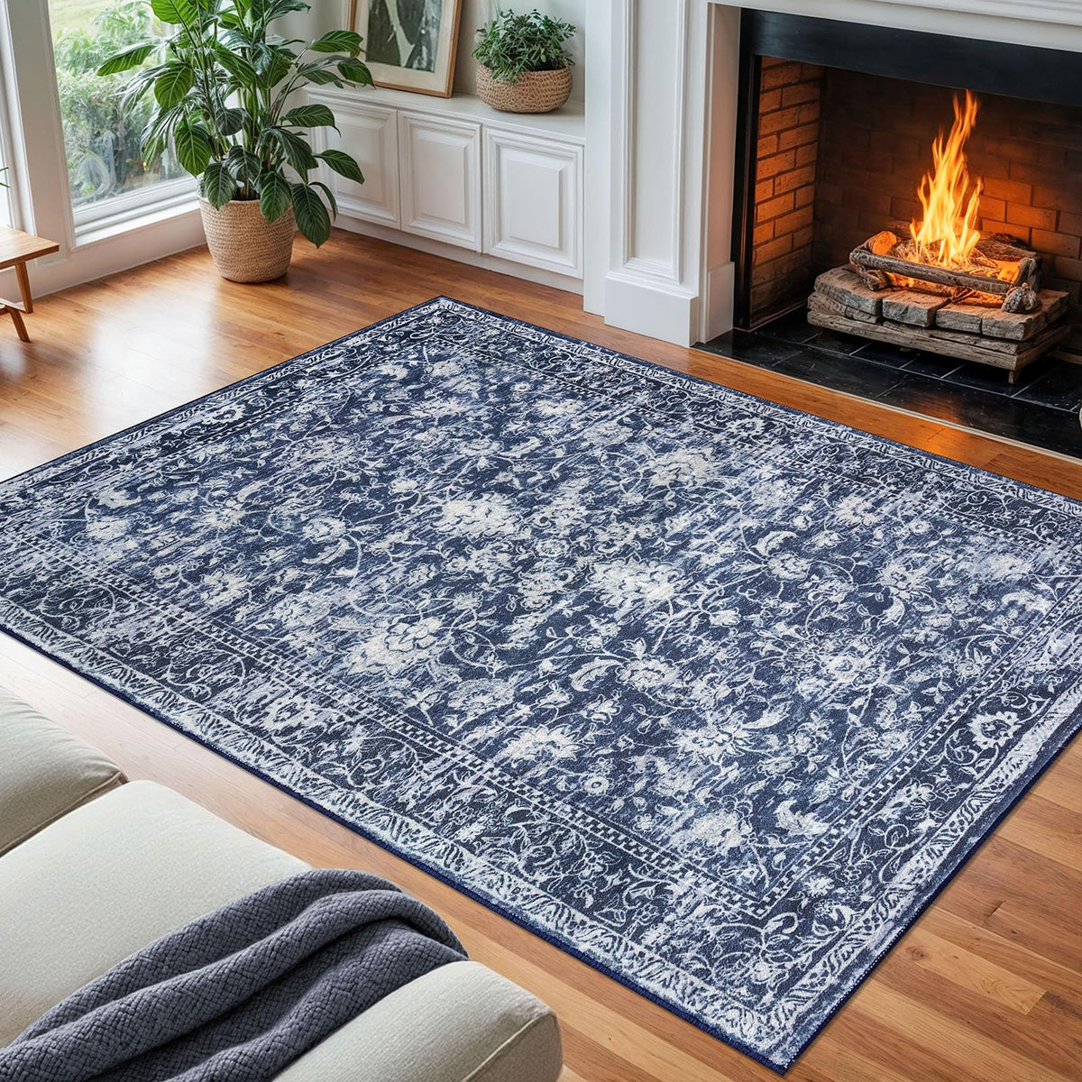 KILOCOCO 2x3 Washable Rug Small Entryway Rugs Indoor Door Mat, Blue/Navy
